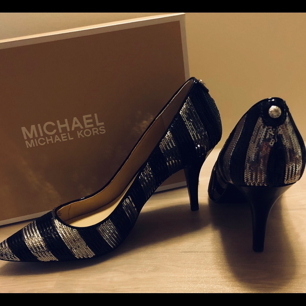 Michael by Michael Kors Sequins Stripe Mid Pumps